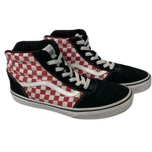 VANS Ward High Top Black Chili Checkerboard Red/White Skate Shoes Youth Size 5
